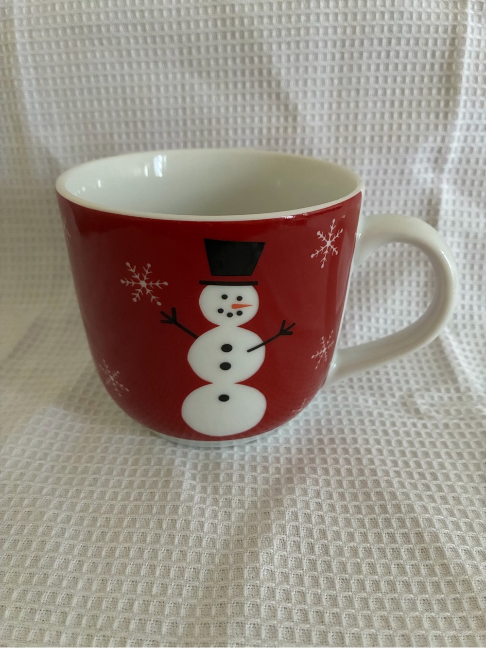 Crate & Barrel Red Christmas Snowman Ceramic Mug